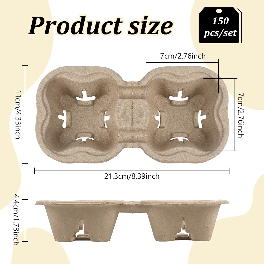 150 pièce Fibre 2 Porte Gobelets Porte Gobelets à Emporter Porte Gobelet à Emporter de 21.3x11x4.4cm pour Les Cafés Épiceries Restaurants à Emporter Magasins de Boissons