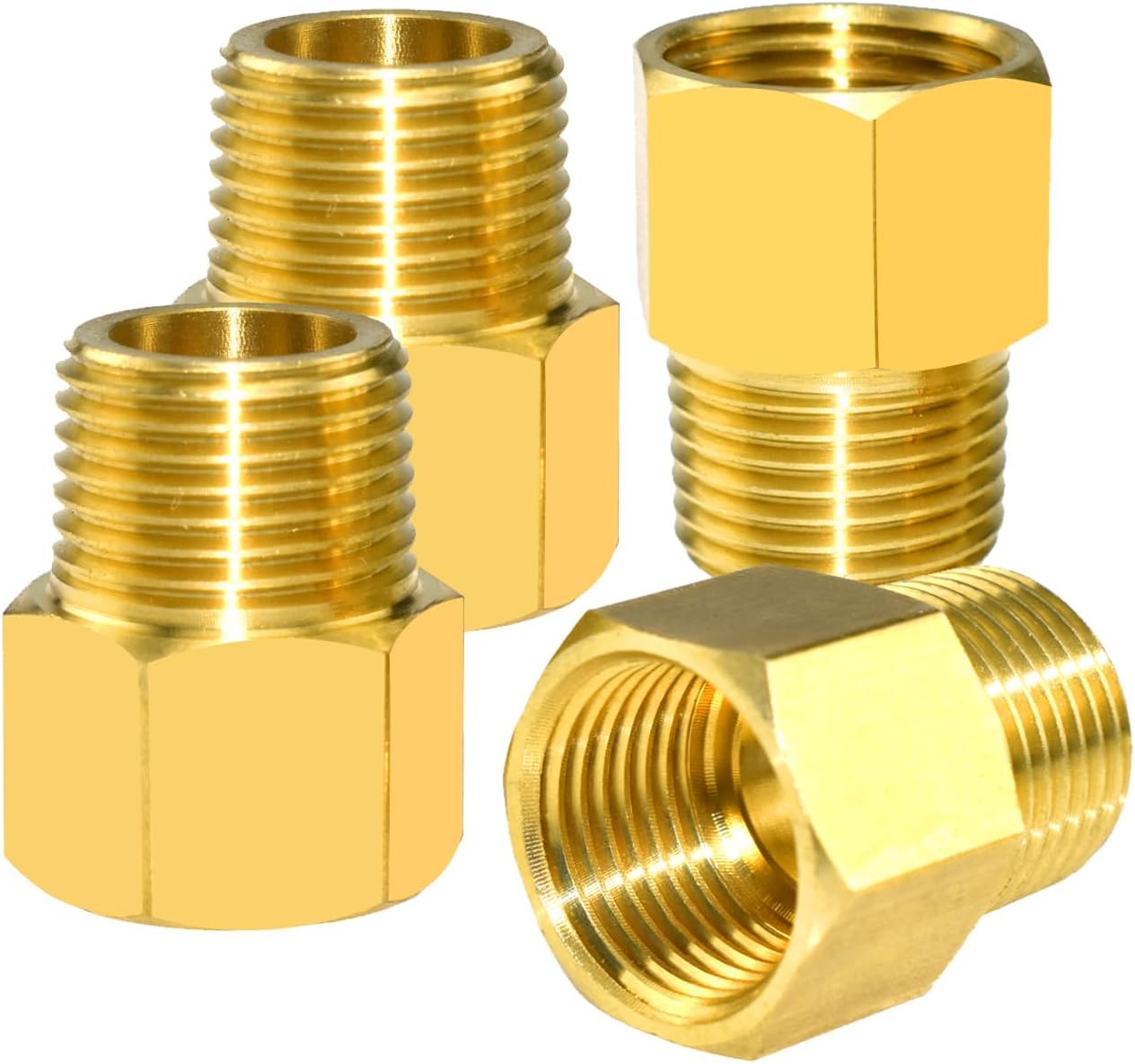 HONSNKS 4 PCS Brass Pipe Fitting 3/8" NPT Female Thread Pipe x 3/8" NPT