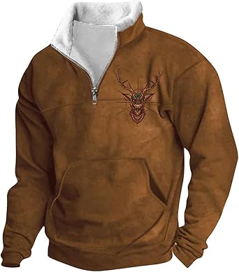 Herren Vintage Jagd-Hemd Mit Hirsch-Print - Western Style Fleece Pullover