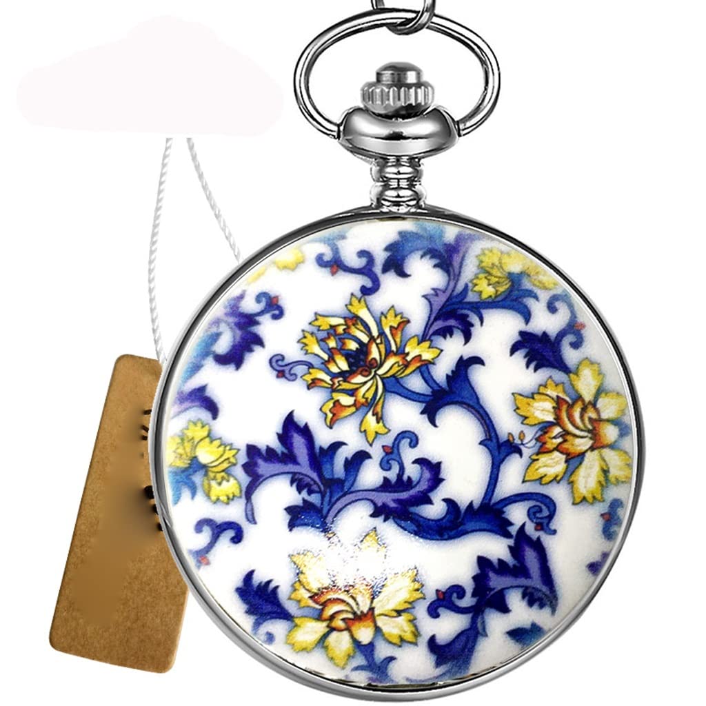 Reloj mecánico de bolsillo vintage dorado con esfera de engranajes y grabado floral unisex