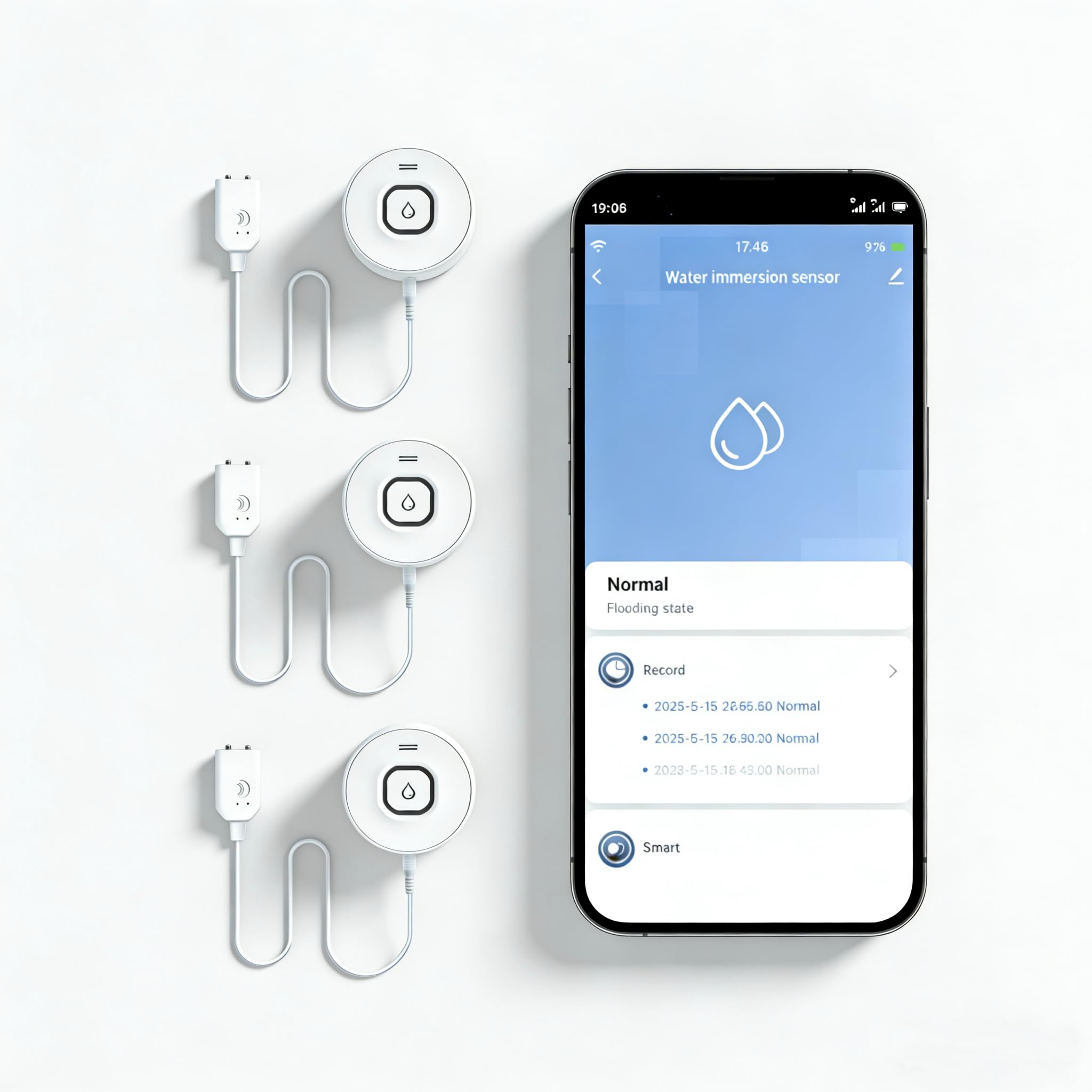 Sensore di perdita d'acqua WiFi intelligente con allarme da 100 dB e notifiche push sull'app, sensore di perdite per cucina, bagno e lavatrice, 3 pezzi