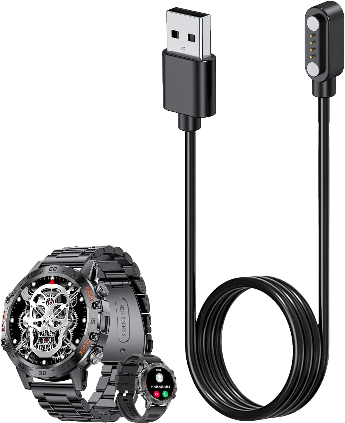 Smart Watch Charger for SUNKTA A230+ 3.3Ft/100cm 4 Pin USB Portable Magnetic Charging Cable Cord for SUNKTA A230+ Smart Watch
