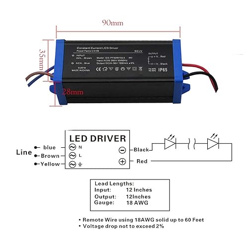 Miniatura 3 de HANNAHONG Controlador de corriente constante de 50 W DC24-36V 1500mA transformador de fuente de alimentación LED de alta potencia para calle,