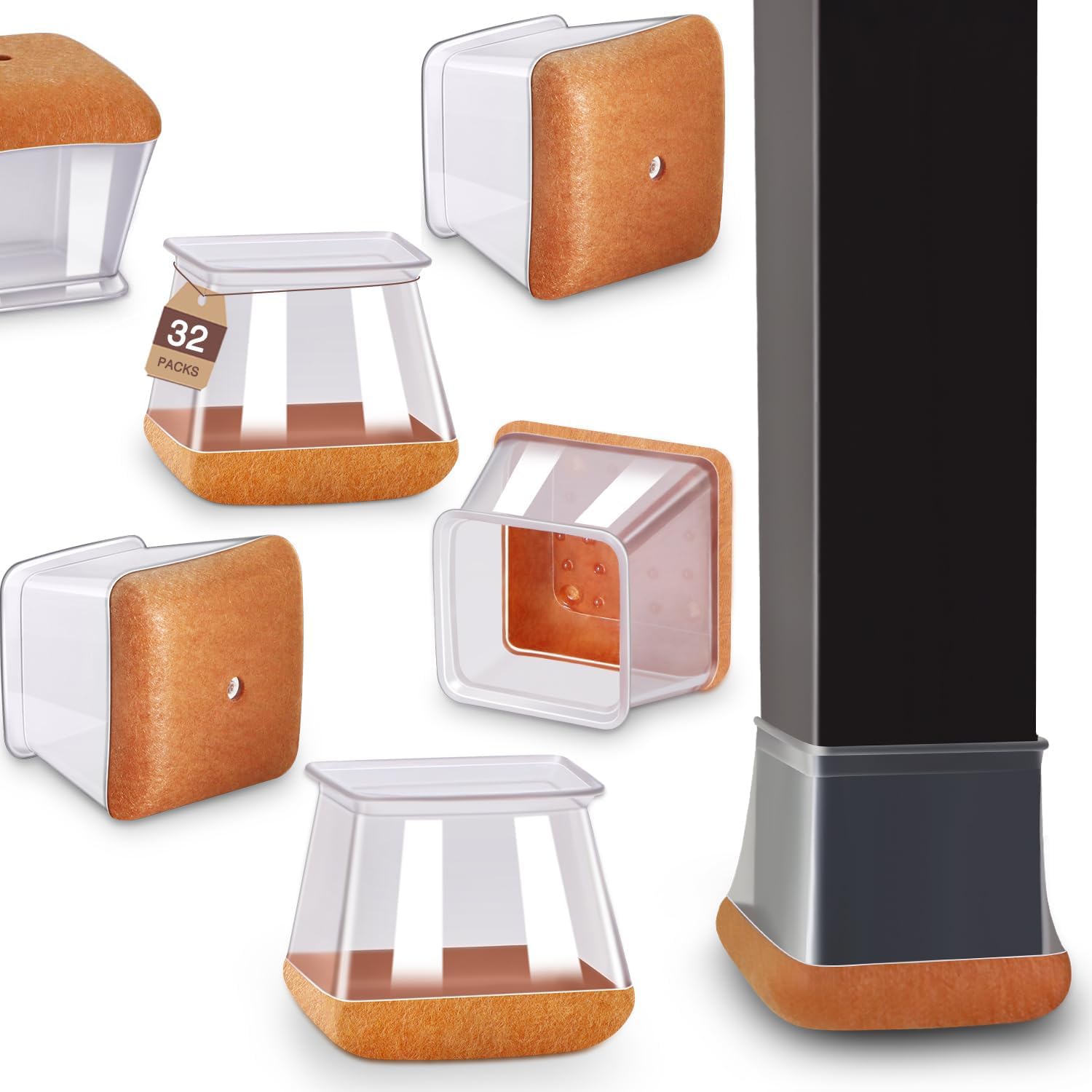 Deslizadores de sillas y protectores de silicona para suelos de madera dura, 32 piezas grandes