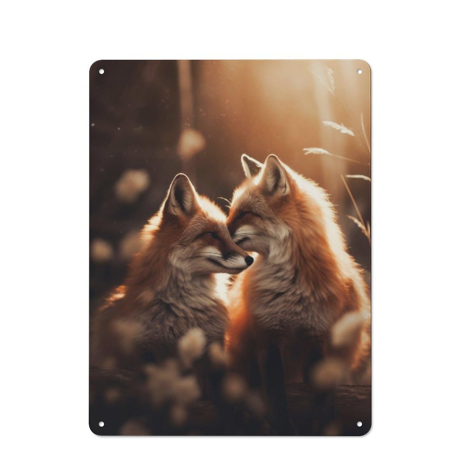 Junmoney Romantic Love Red Foxes Retro Tin Sign 40X30cm For Workshop Wall, For Home Interiors And Metal Sign Collectors