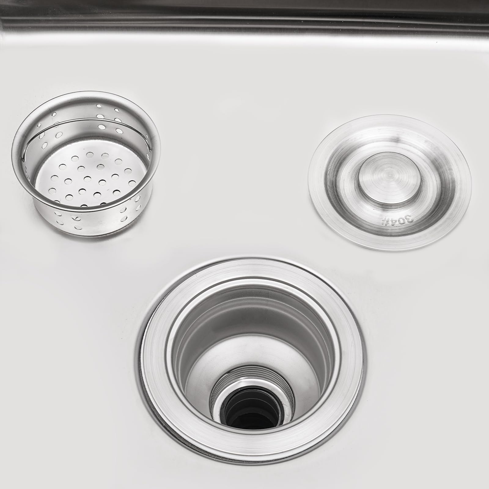 Lavabo da cucina indipendente, piano di lavoro in acciaio inox con 2 vasche senza rubinetto, scaffale a tre livelli, 100 x 50 x 80 cm