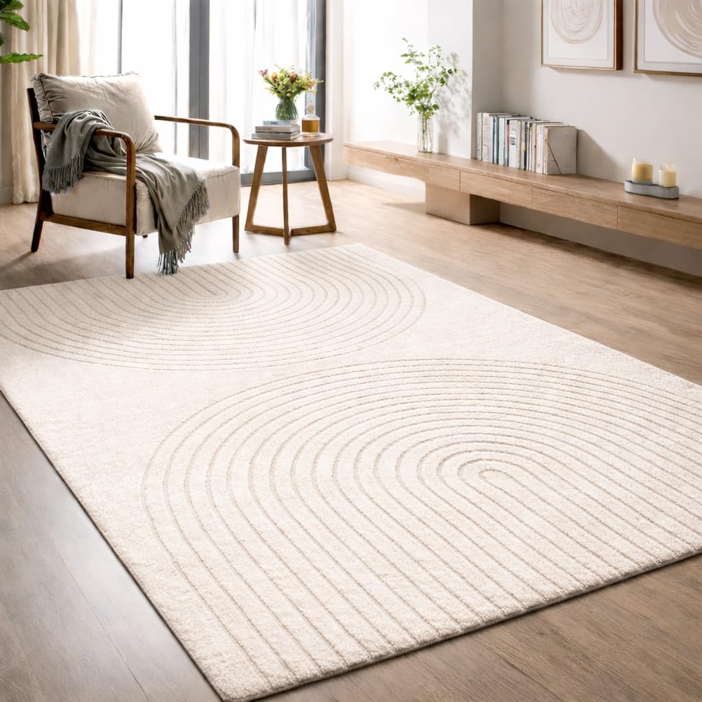 the carpet Elisa, tappeto moderno per soggiorno, design geometrico, alta densità di pelo e piacevolmente morbido, crema, 200 x 280 cm