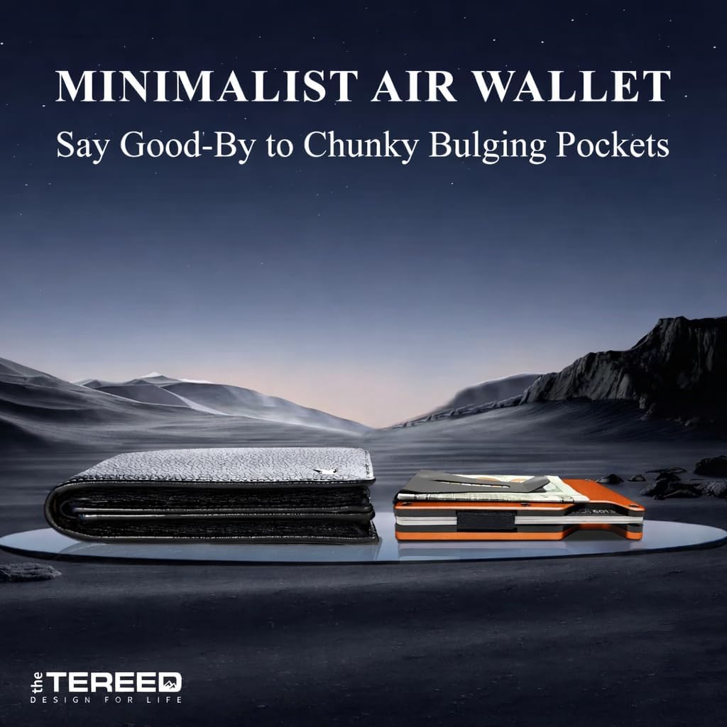 Air Wallet, RFID Blocking Wallet for Men & Women, Built-in Apple Airtag with Tracker, Minimalist Wallet with Card Holder & Money Clip, Orange