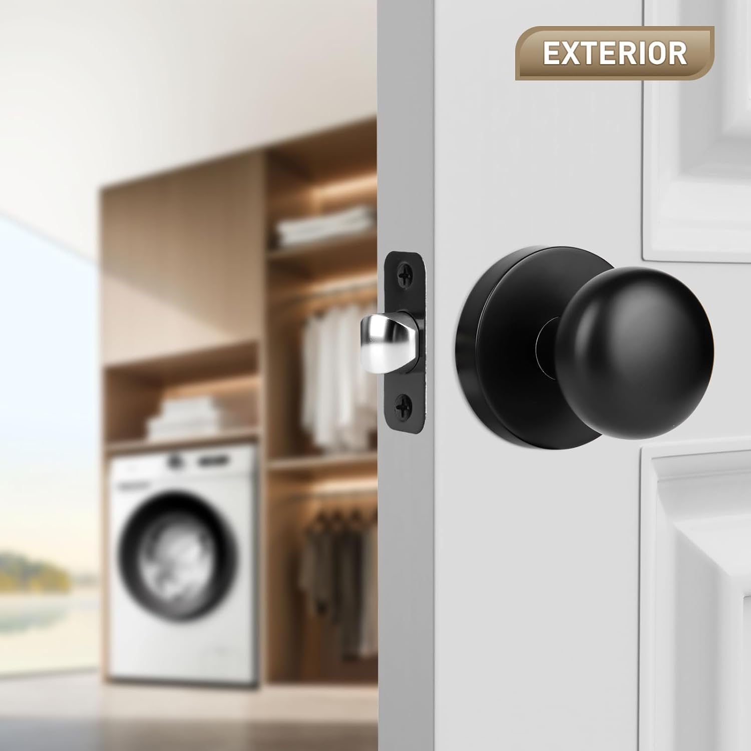Passage Interior Door Knobs, Matte Black Door Knob for Hall and Kitchen, No-Locking Vintage Round Design Door Handle, Zinc Alloy 1 Pack