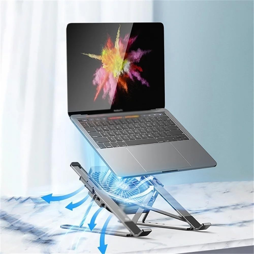 Podstawka pod laptopa, Foldable Laptop Stand for Desk, Aluminum Alloy Laptop Holder Bracket with Cooling Fan Akcesoria do laptopów(Gray)