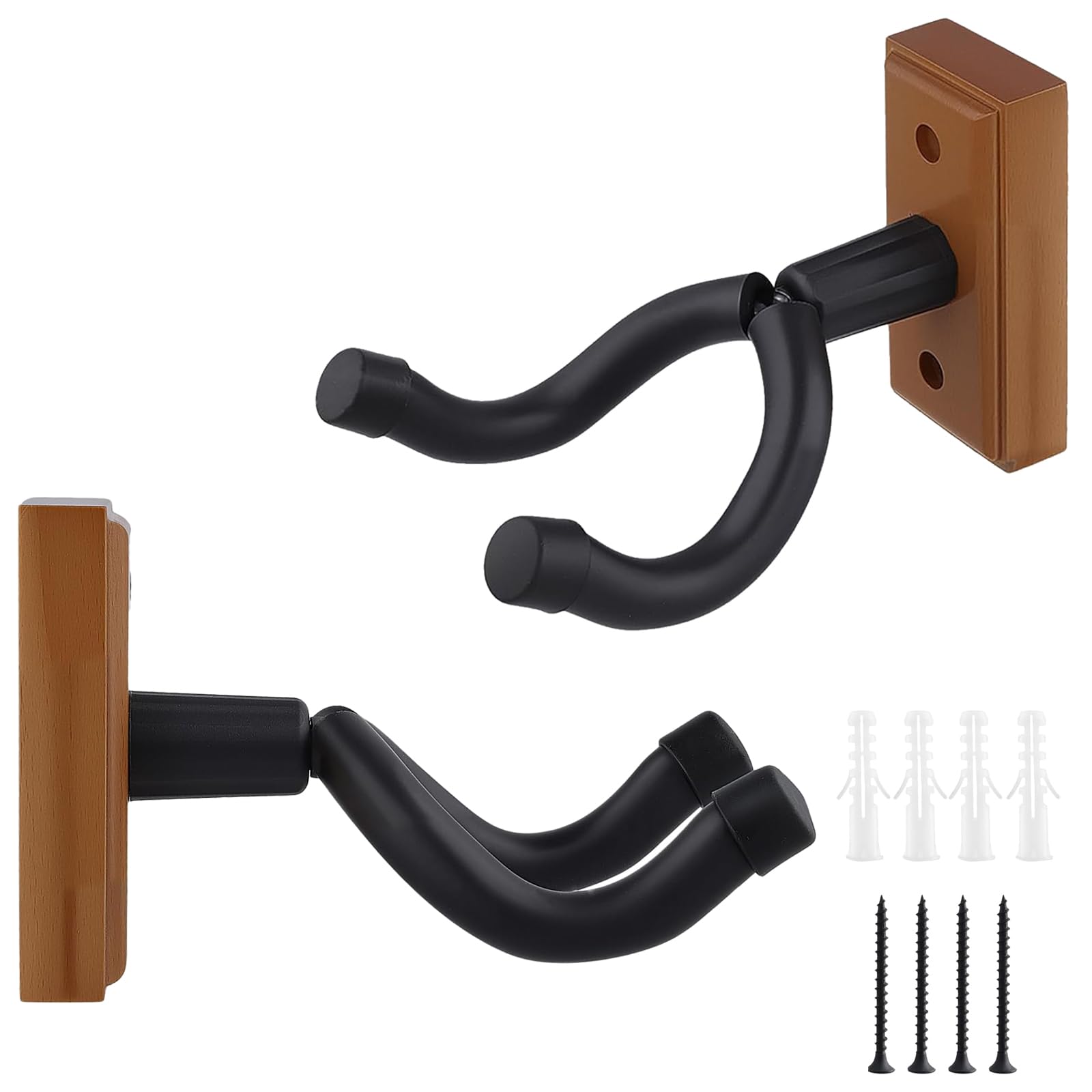 JIAYUET 2 Pack Guitar Wall Mount, Hard Wood Guitar Wall Hanger for Acoustic Bass, Black Walnut 8.8 x 13.8 x 5.5 cm