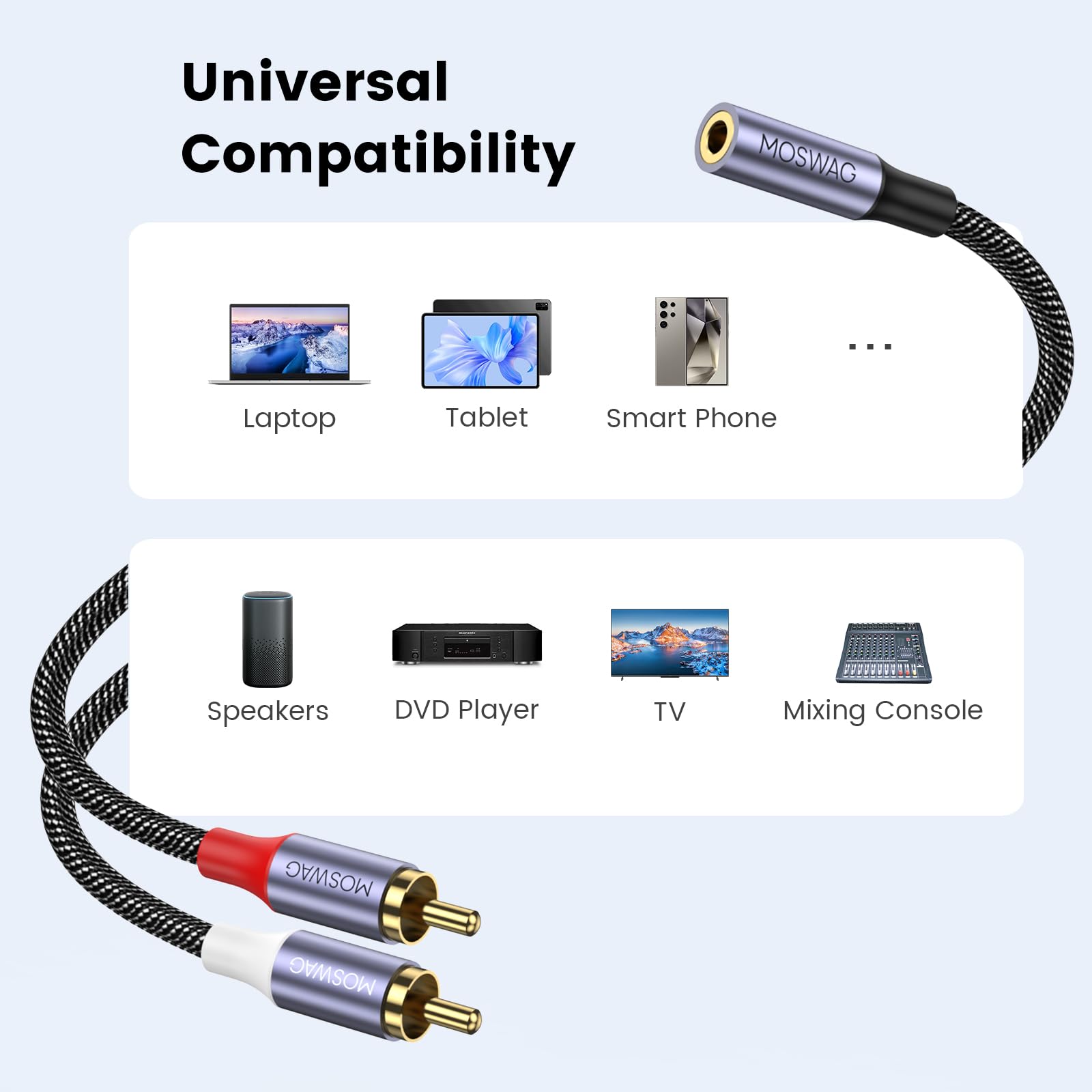 Cavo Audio J&D 3.5 Mm To 2 RCA - Oro Placcato, 0.9 Meter, Per Altoparlanti E Dispositivi Audio - Foto 5
