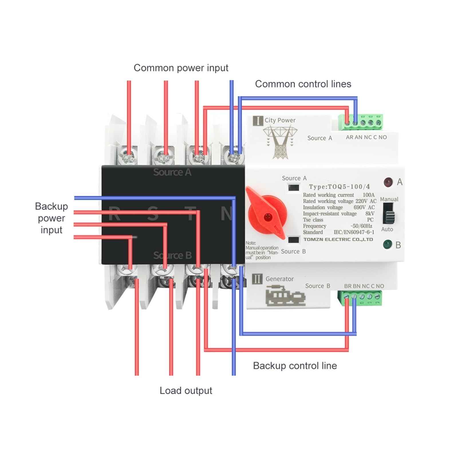 1PCS Rail triphasé ATS Double alimentation Commutateur de transfert automatique Sélecteur électrique Alimentation sans interruption 4P 63A 100A 125A(25 V,110V)