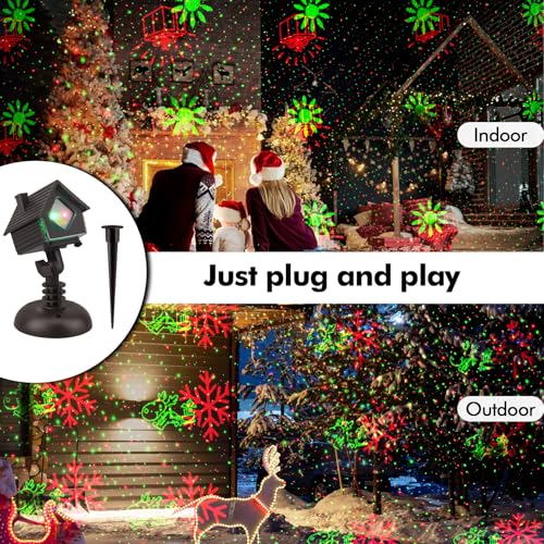 Image of Poeland Christmas Projector Lights Garden Laser Lights with 4 Theme Multi Patterns, Holiday Projector Light IP65 Waterproof Outdoor Indoor Decorative Lighting for Xmas Birthday Party