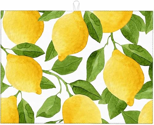 Beabes Tapete de secado de platos de pintura de limón, tapete de secado amarillo para encimera de cocina, 18 x 24 pulgadas, tapete plegable de