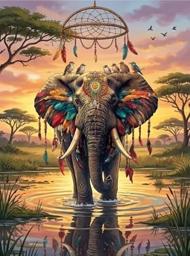 Fanzhezhe 11Ct Beginners Cross Stitch Elephants In The Water 50X70cm Easy Counted Pre Printed Stamped Cross Stitch Kits For Adults Embroidery Kits For Adults Beginners