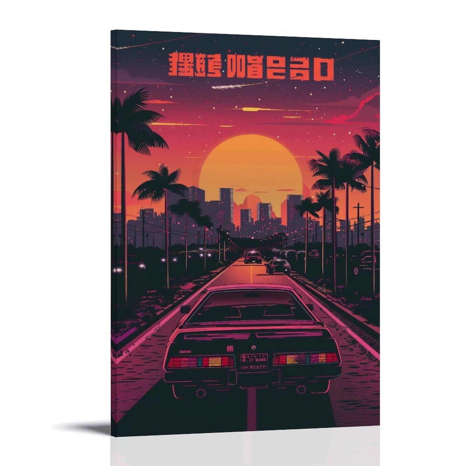 HUERYRYHY Tokyo Night Drive 02 Poster Wall Art Canvas Vintage Aesthetic Painting Decor for Rooms 20x30inch Frame-style