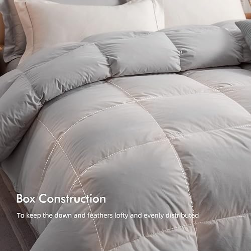 Miniatura 2 de Royoliving Edredón superior de plumas 100% algodón, edredón grueso de invierno tamaño Queen con 4 bucles en las esquinas y 4 pestañas medias (gris