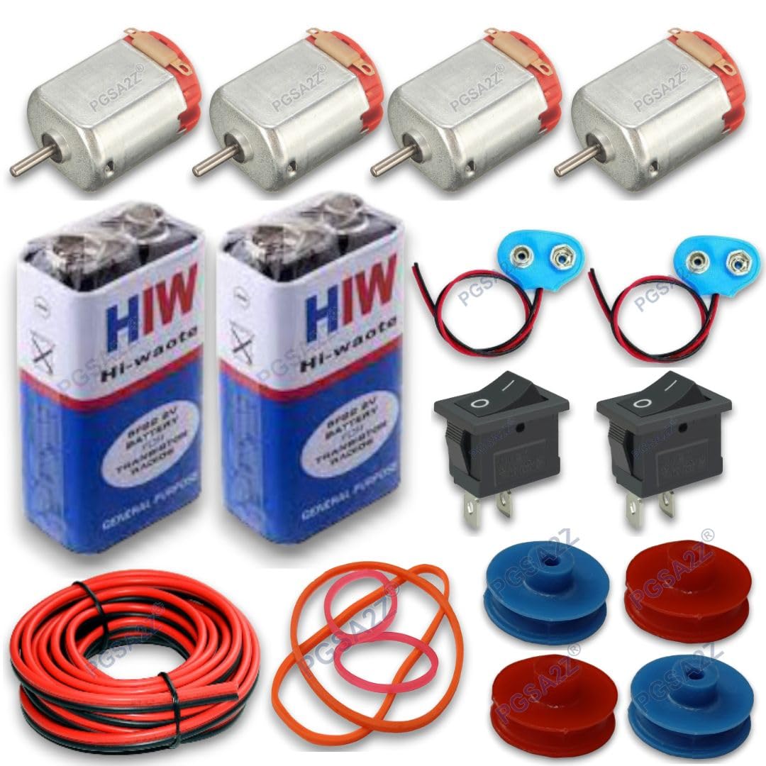 PGSA2Z® DIY Kit - 4 DC Motor, 4 20MM Pulley, 2 Battery-9 V, 2 Battery Snap-Connector, 4 Pulley Belt, 2 Rocker Switch, 1m Wire - Ideal for Electronics Projects and DIY Enthusiasts (B079QMJGKK) Amazon Price History, Amazon Price Tracker