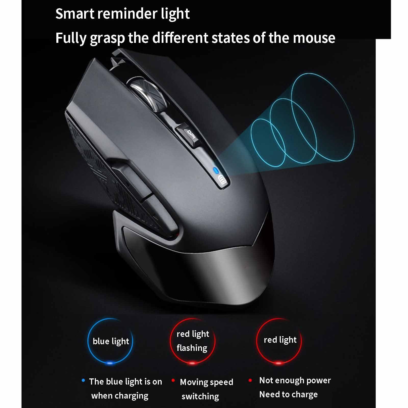 Mysz Mysz bezprzewodowa Mysz komputerowa do laptopa Mysz USB do gier Myszy ergonomiczne z możliwością ładowania 4-kierunkowe przewijanie Lekka, przenośna, bezdźwięczna mysz optyczna 2,4 GHz(Grijs)