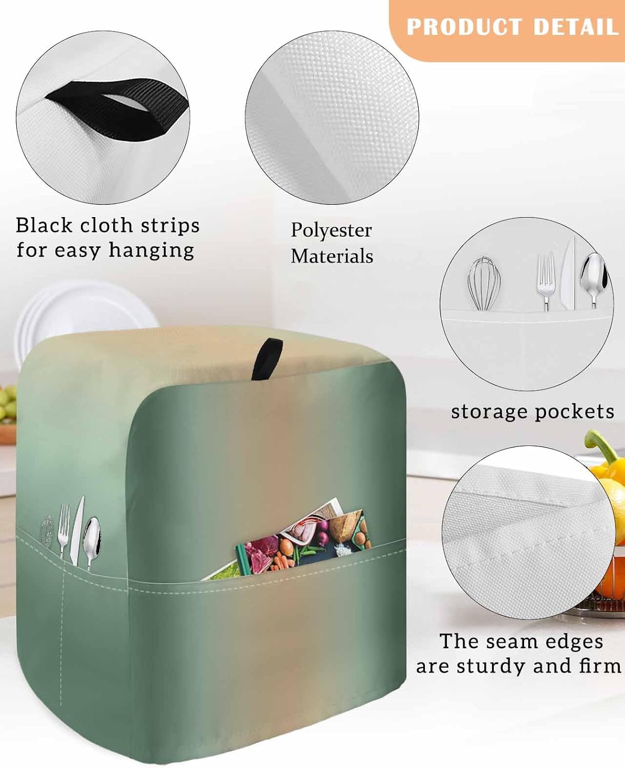 Sage Green Ombre Stand Mixer Cover with Storage Pocket, Waterproof Kitchen Mixer Covers, Modern Yellow Gradient Farmhouse Art Kitchen Appliance Dust Cover Compatible with 5-8 Quart Mixers