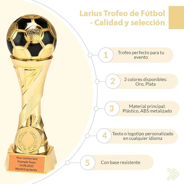 Larius Trofeo de fútbol en Oro y Plata con Grabado Personalizado - 3