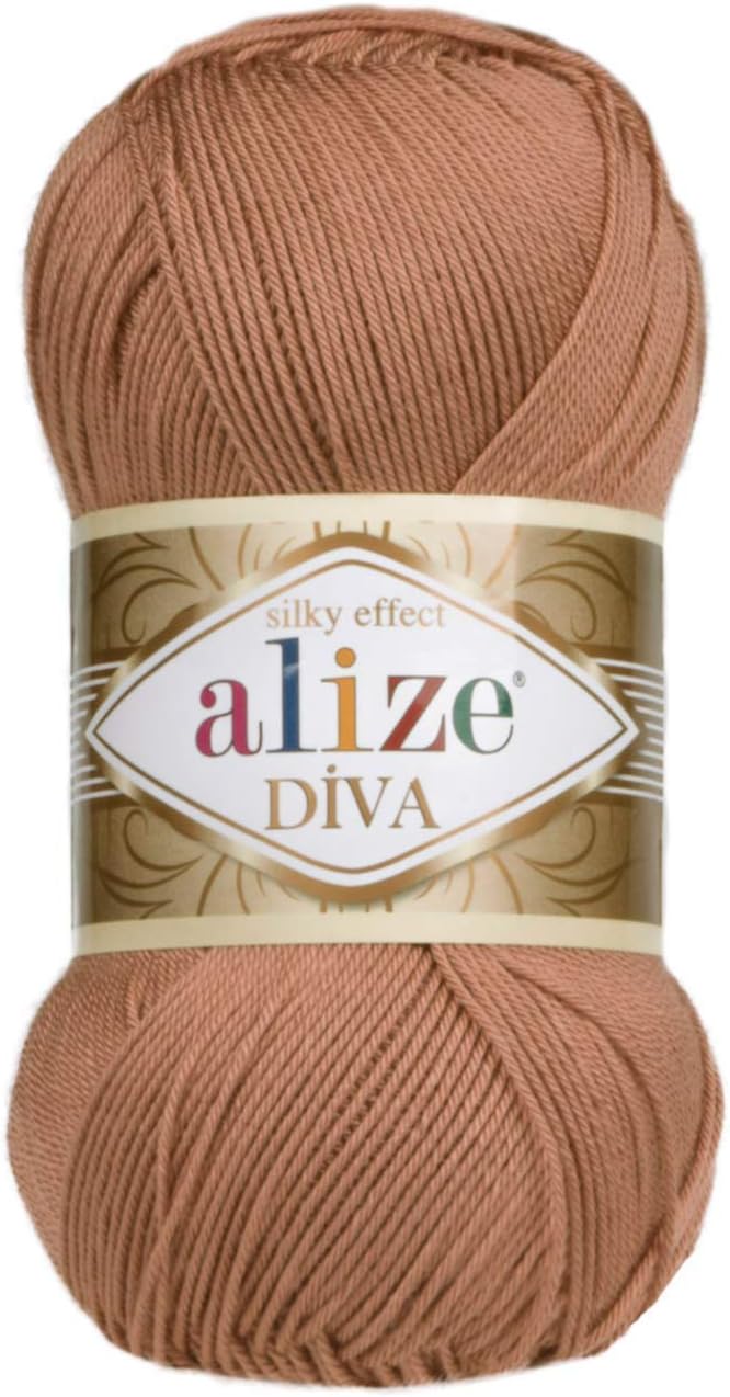 Alize Hand Knitting Yarn 100% Microfiber Acrylic Yarn Diva Silk Effect Thread Crochet Art Lace Craft Lot of 4 skeins 400gr 1532yds Color (261 Red Brown)