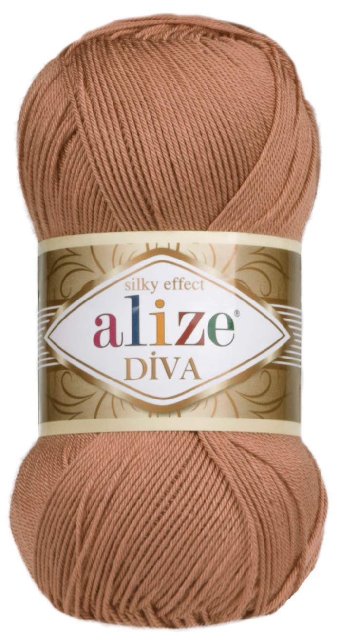 Alize Hand Knitting Yarn 100% Microfiber Acrylic Yarn Diva Silk Effect Thread Crochet Art Lace Craft Lot of 4 skeins 400gr 1532yds Color (261 Red Brown)