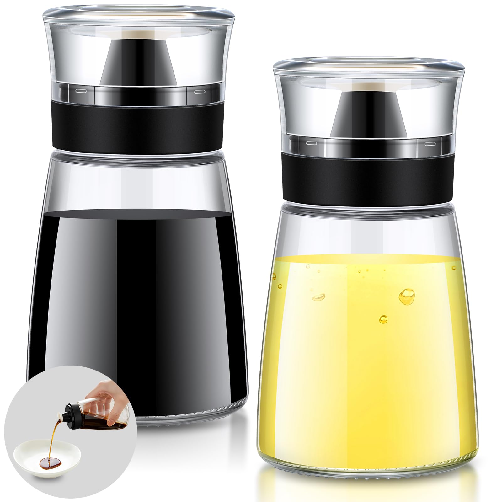 2 Pcs Oil and Vinegar Dispenser Set 5.4 oz Bottle with No Drip Top