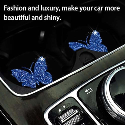 Miniatura 5 de BESULEN Posavasos de mariposa para automóvil, paquete de 2 posavasos universales de 2.75 pulgadas con inserción antideslizante, con diamantes
