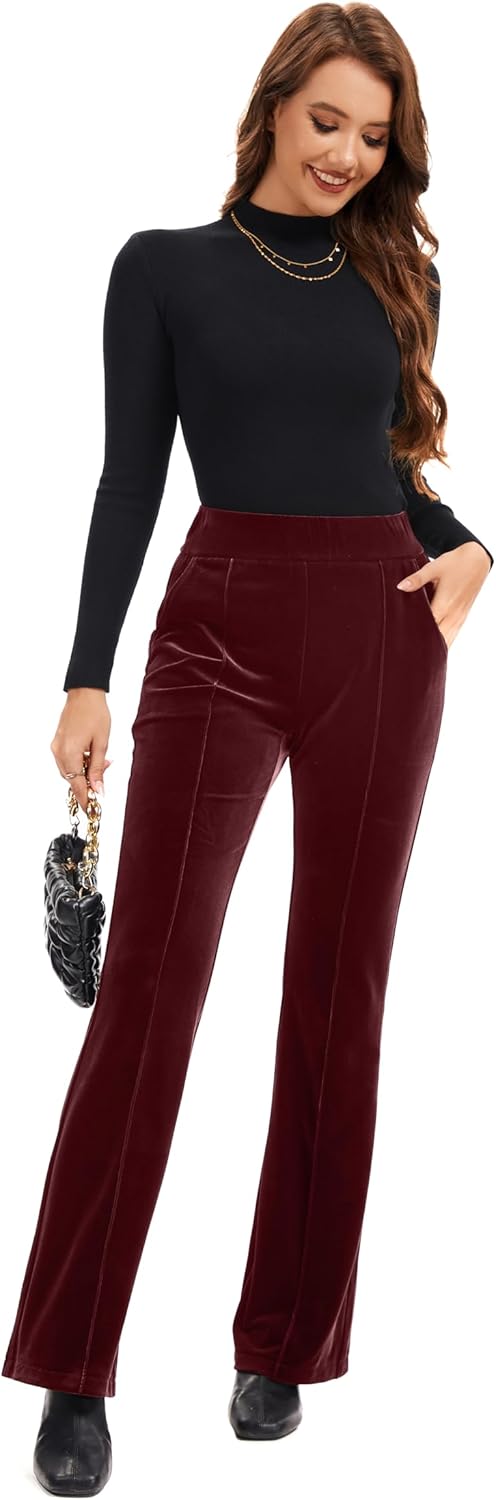 FUNYYZO Women's Velvet Flared Pants Elastic Waist Pull On Long Pants Trousers 2026 Bell Bottom Casual Streetwear Trousers - Image 2