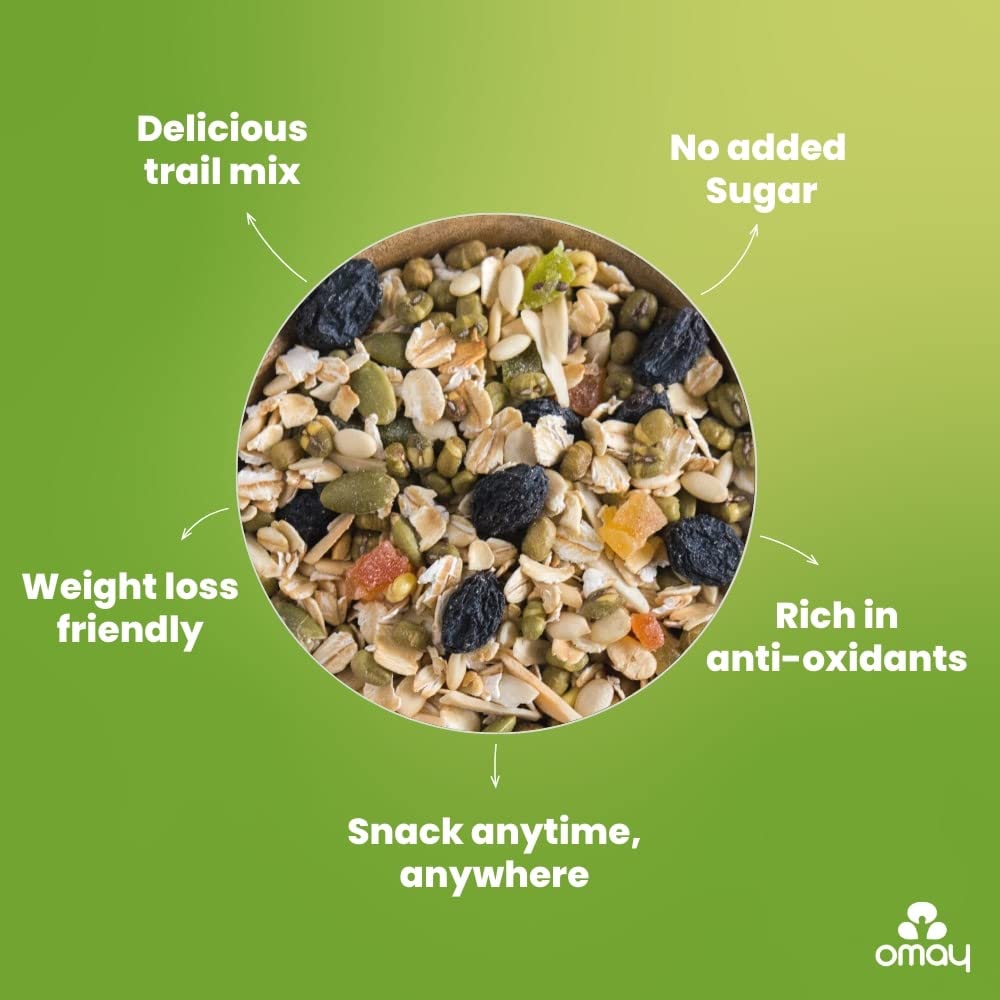 Omay Foods Oats & Moong Trail Mix, 160g Jar (Pack of 2) | Healthy Snacks | 100% Oil-Free | Diet Snack | Healthy Oats, Kiwi, Almonds, Raisins I Diet Snack I Snack for Weight Loss I Sugar Free Snack I Healthy Trail Mix - Image 3 thumbnail