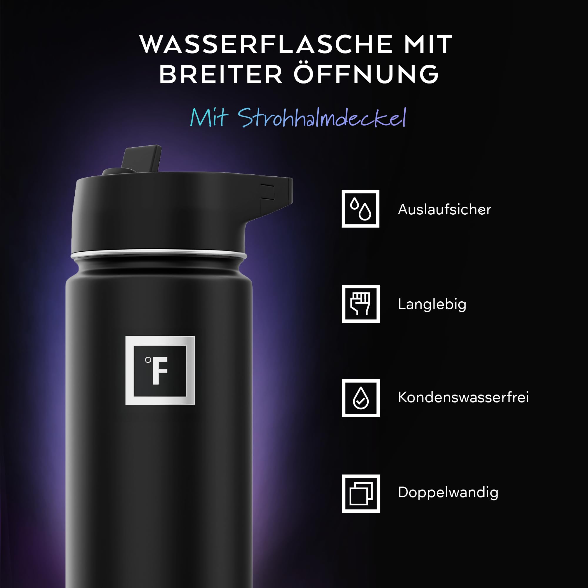 Edelstahl Trinkflasche mit Strohhalm - 650/950/1200/1800 ml - Kohlensäure Geeignet Auslaufsicher Doppelwandig Isoliert Thermosflasche BPA-Freie - Wasserflasche Sport Gym Fitness Reisen Kinder