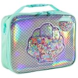 Decorably Insulated Holographic Mermaid Lunch Box for Girls with Seashell PVC and Sequins Design, Easy-to-Clean Mermaid Lunchbox for Girls with Mesh Pocket Inside