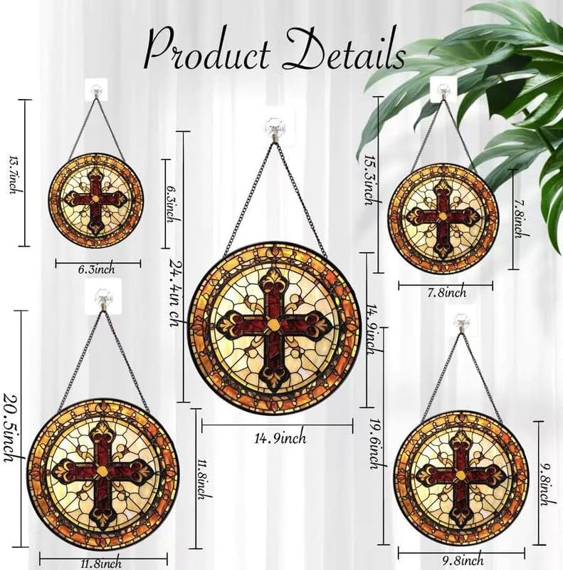 Stained Glass Cross Suncatcher for Window – Christian Tiffany-Style Religious Hanging Panel, Decorative Glass Window Art for Home, Prayer Room, Church, Faith-Inspired Gift
