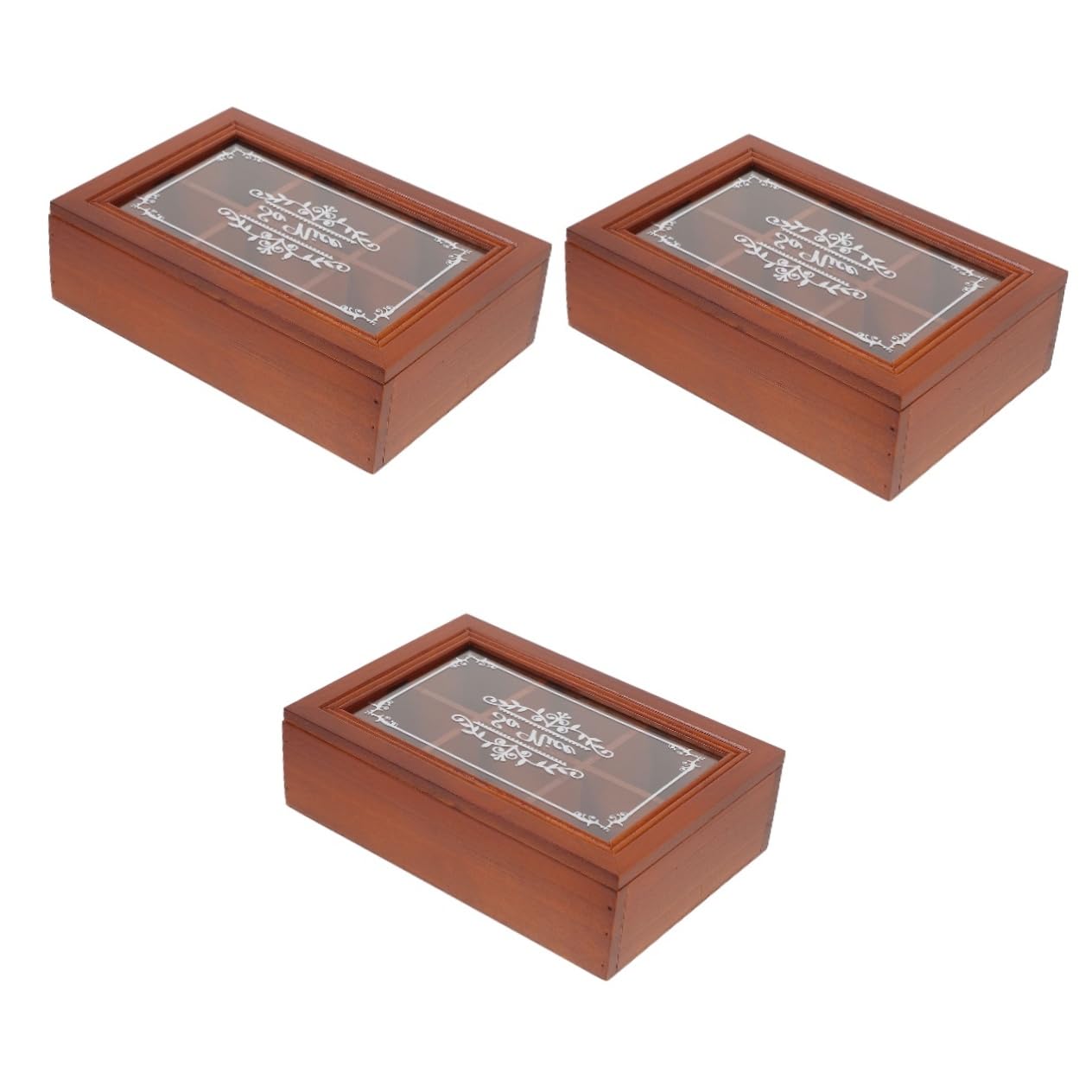 3piezas Organizador De Té Madera Compartimentos Caja Almacenamiento Retro Para Azúcar y Té Para Hogares Cafés y Restaurantes