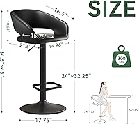 Vista 2 de Taburete de bar ajustable y giratorio con brazos, respaldo hueco y reposapiés, taburetes modernos de altura de mostrador de piel sintética, silla