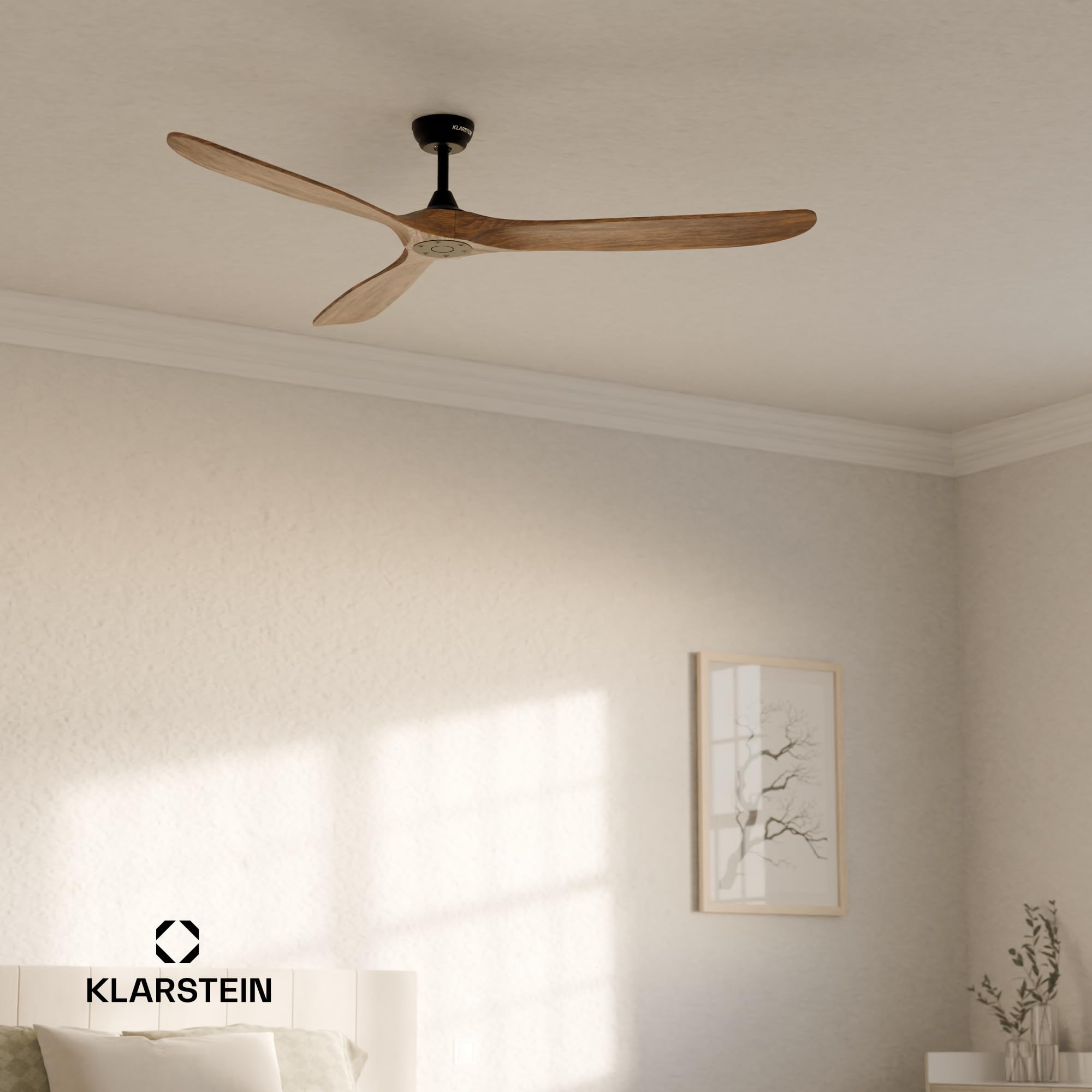Klarstein Deckenventilator Leise mit Fernbedienung – 178 cm Walnuss, Smart Steuerung per App & Sprachbefehle, 6 Geschwindigkeiten, Sommer-/Winterbetrieb, Flüsterleise für Schlafzimmer, Energiesparend