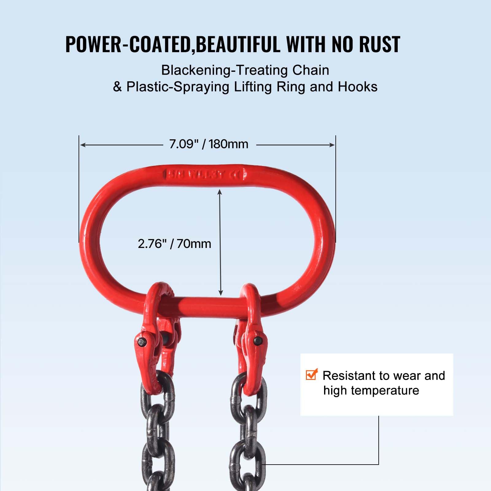 VEVOR Eslinga de Cadena de Elevación 2 Cadenas 8mm x 180cm 2993 kg G80