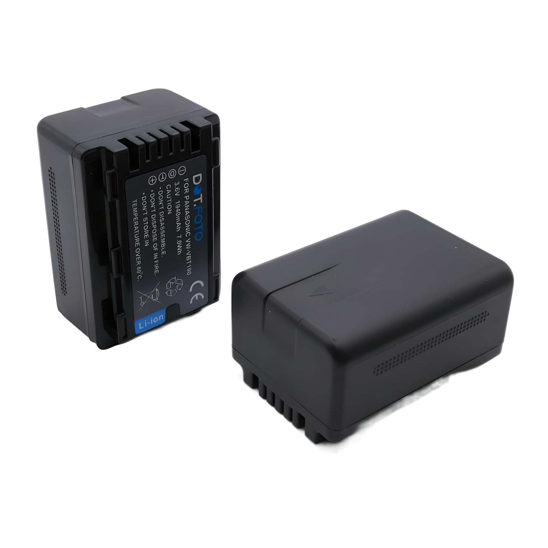 2 x Dot.Foto VW-VBT190 Premium 3.6v / 1940mAh Batteria Ricaricabile per Panasonic HC-V110, HC-V130, HC-V160, HC-V180, HC-V201, HC-V250,HC-V260,V720 V750 V770 V777 VX870 VX980 VX989
