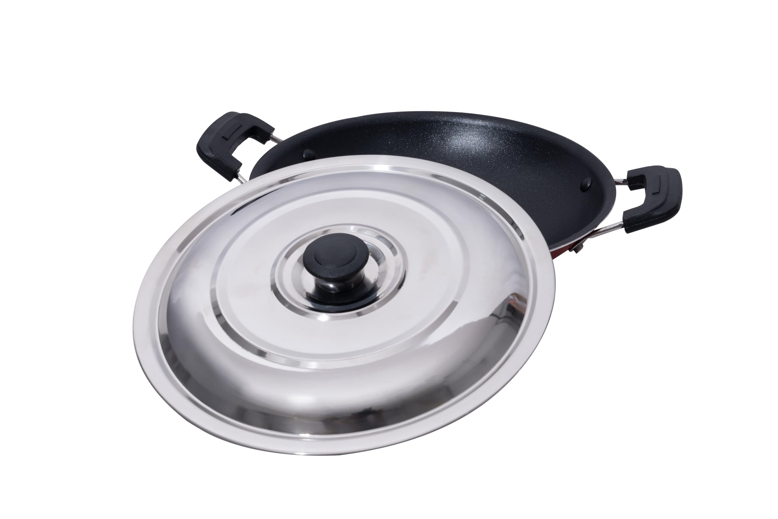 Chetty Pan, Aluminium, 22 cm, Gas Stovetop Compatible, Non-Stick, 1 Liter Capacity, with Lid, for Kerala Style Appam, Hand Wash Only-image-39