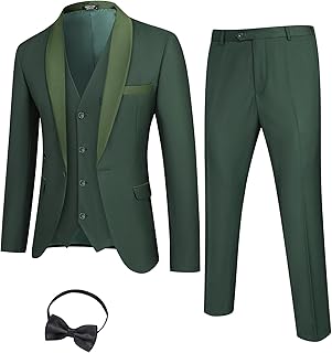 Men's 3 Pieces Suit Slim Fit Tuxedo Set One Button Shawl Lapel Dinner Prom Jacket Vest Pants with Tie