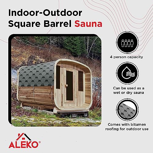 ALEKO Barrel Sauna | Personal Dry Wet Steam Sauna | Indoor Outdoor | 4 Person | UL Certified 4.5 kW Harvia Heater | SRCE4HULL