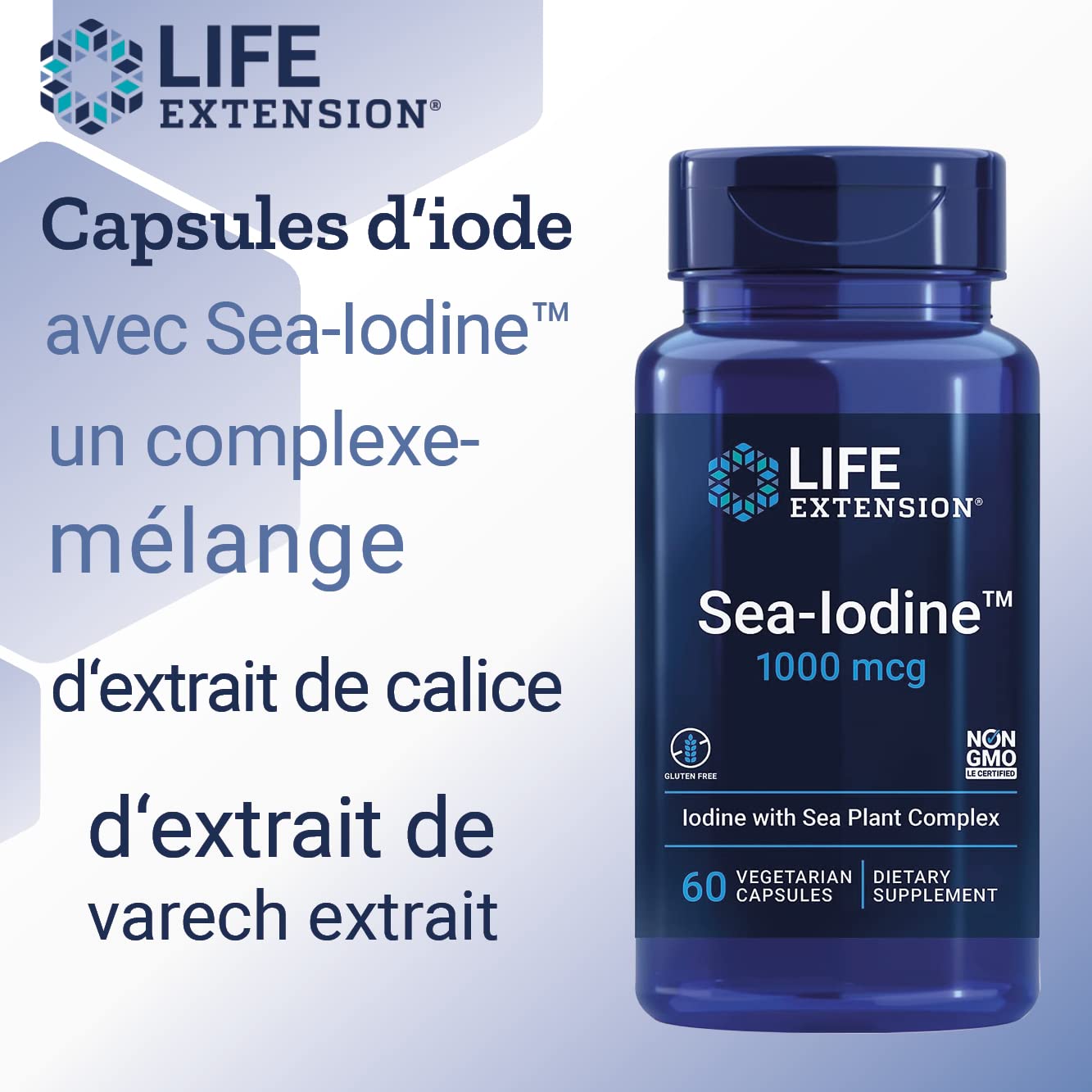 Life Extension, Sea Iodine, 1000mcg, Dépôt, Iode Hautement Dosé, 60 Capsules végétaliennes, Sans Gluten, Végétarien, Sans Soja, Sans OGM