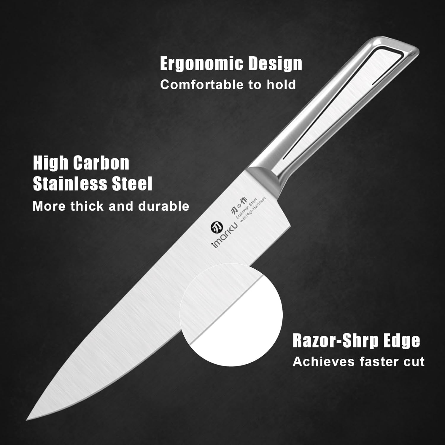 imarku Kitchen Knife Set with Block and Built-in Sharpener, Japanese Stainless Steel 14-Piece Knife Set with Utility Knife, Dishwasher Safe, Non-Slip Ergonomic Handles, Essential Gift for Home Cooks - Image 6