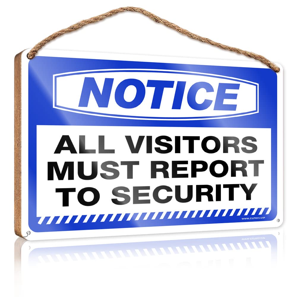 FRINTOXA Office Door Signs Personalized Notice All Visitors Must Report To Security Wooden Sign(15X28CM)