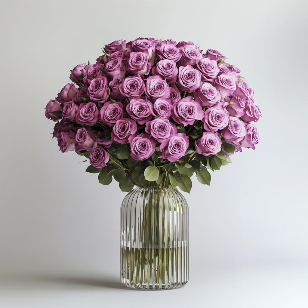 GlobalRose 100 Lavender Roses Bouquet - Responsibly Sourced Roses Fresh Flowers - Hand-Picked Flowers Fresh Bouquet for Graduation, Anniversary, Birthday & Special Occasions (4 Bunches of 25 Stems)
