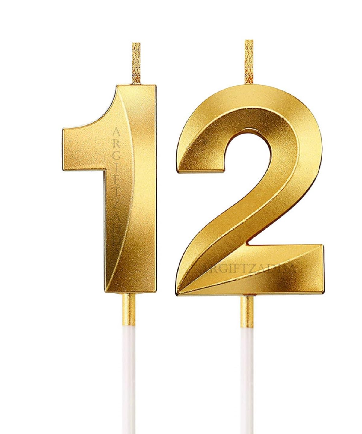 AR Giftzadda 12 Number 3D Golden Candle Cake Topper for Birthday/Anniversary Party Celebrations Pack of 1 (12 No. Gold)-image-36