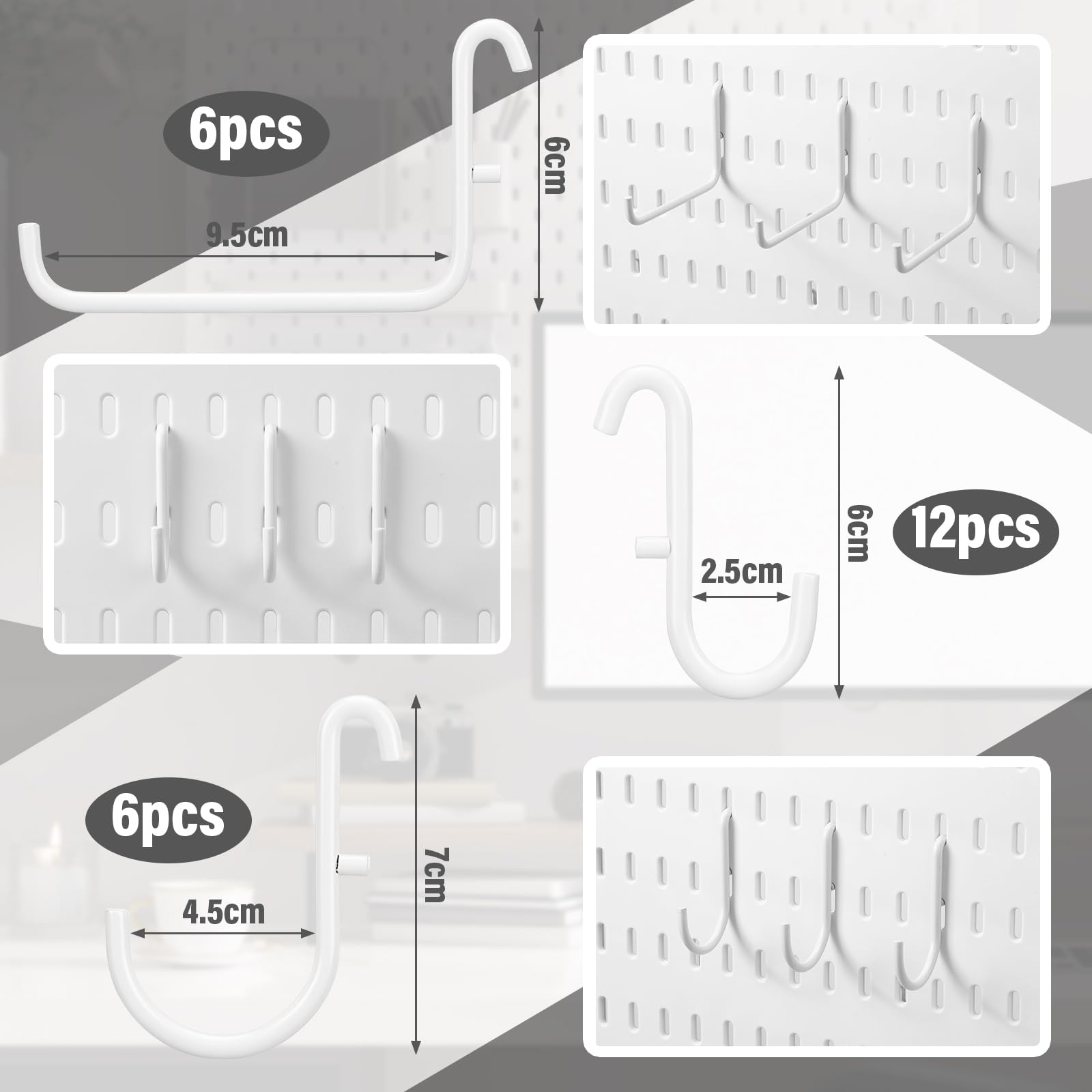 Moxweyeni 24 Pcs Pegboard Accessories Compatible with IKEA Skadis Organizer Kit White Peg Board Hooks Set Metal Storage Tool Waterproof Home Office Indoor Supply