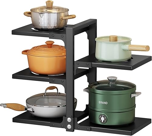 Pots and Pans Organizer for Cabinet, Heavy Duty Pot Pan Rack under Sink Organizers and StorageKitchen Cabinet Organizer with 5 Adjustable Tiers
